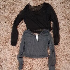 SPANX Black Sheer Long Sleeve Top with Charcoal Gray Layer